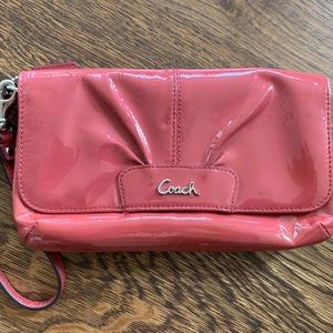 Coach Pink Shiny Clutch Wallet Purse orange